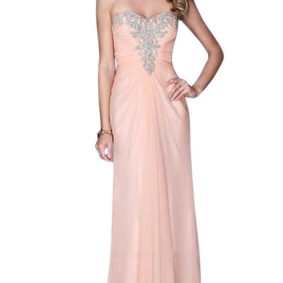 NWT La Femme 21214SC Chiffon Sweetheart Prom Dress Blush size 0 - Picture 1 of 4